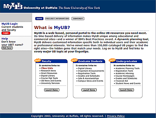 Pagina di accesso del portale MyUB